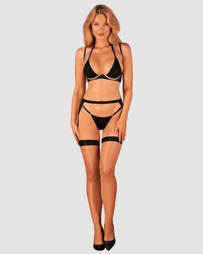 Obsessive Selinne 3-pcs set - комплект эротического белья с поясом для чулок, XL/XXL (чёрный)